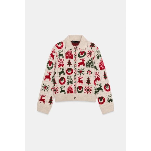 ZARA CHRISTMAS JACQUARD CARDIGAN - Picture 1 of 4